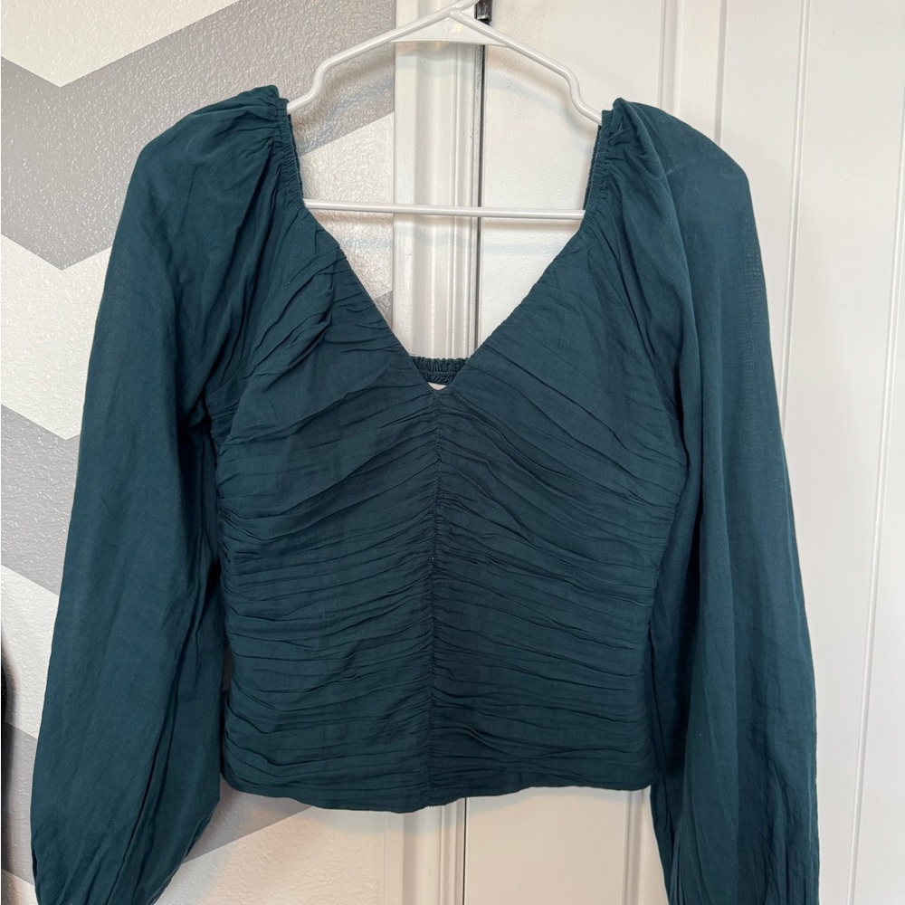 Abercrombie & Fitch Blue Ruched Long Sleeve Blouse